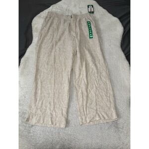 New Briggs Women's Linen Blend Tan Pants‎ Size XL Stretch NWT Pockets